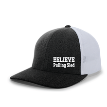 Load image into Gallery viewer, Believe Pulling Heather Trucker Hat - Believe Pulling Sled
