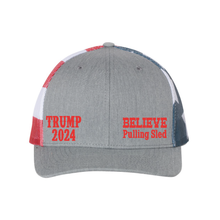 Load image into Gallery viewer, Believe Pulling Printed Mesh Trucker Cap - Trump 2024
