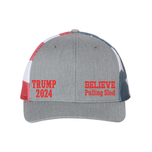 Believe Pulling Printed Mesh Trucker Cap - Trump 2024
