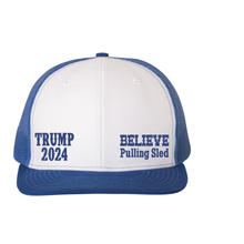Load image into Gallery viewer, Believe Pulling Snapback Trucker Cap - Trump 2024
