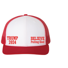 Load image into Gallery viewer, Believe Pulling Snapback Trucker Cap - Trump 2024
